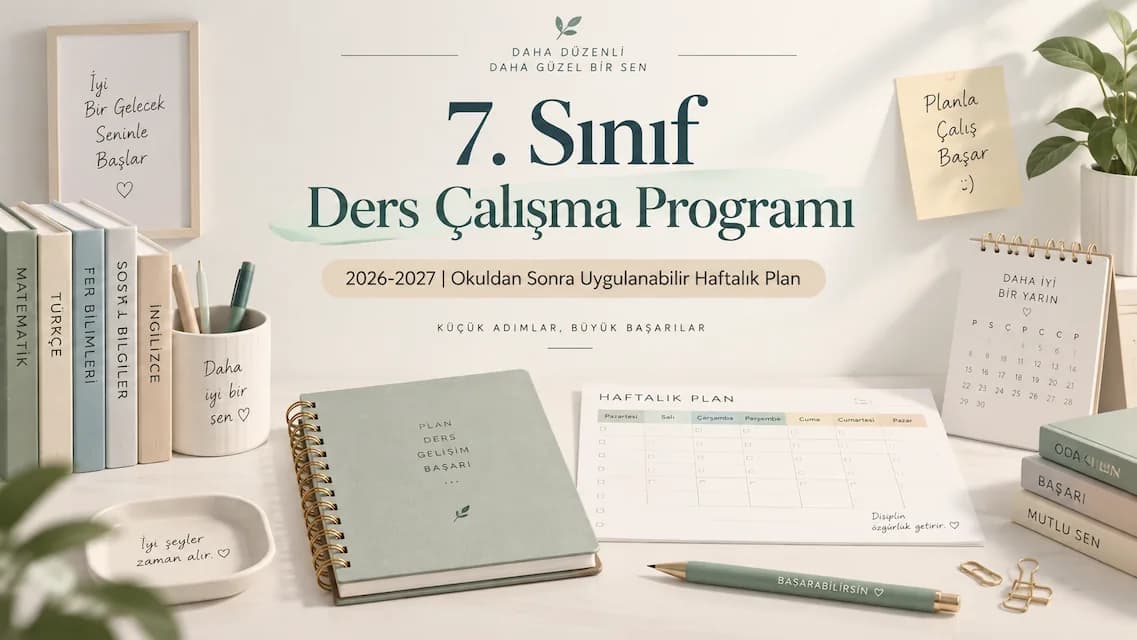 7. Sınıf Ders Çalışma Programı 2026-2027: Okuldan Sonra Uygulanabilir Haftalık Plan